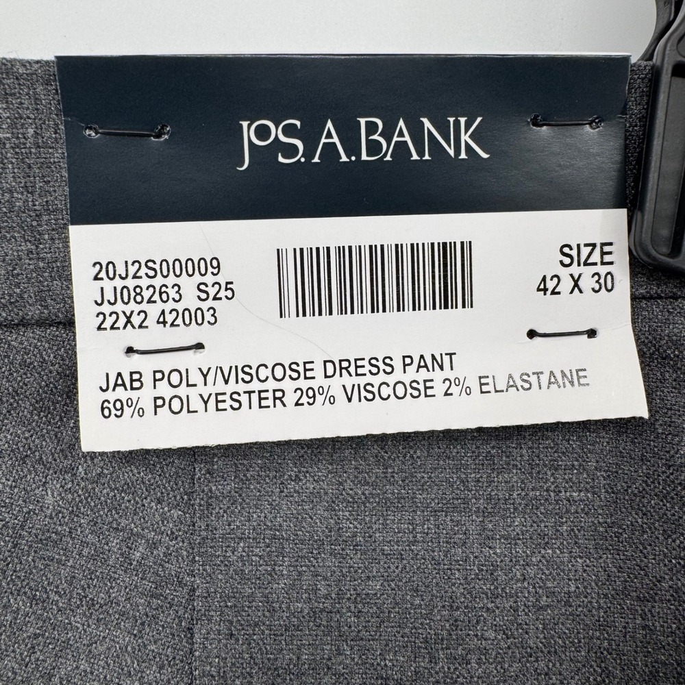 Jos A Bank Mens Grey Tailored Fit Dress Pants 42x30‎ Poly Viscose Stretch - Picture 7 of 16
